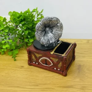 Retro Qramofon Dizaynlı Qəhvəyi Suvenir Kassa Qələm Qabı (19x14 sm) - Grido hədiyyə mağazası