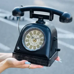 Retro Telefon Formalı Qara Saat Metal 26 x 23 sm - Grido hədiyyə mağazası