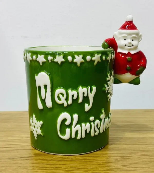 Santa Dekorlu Yaşıl Merry Christmas Fincanı - Grido hədiyyə mağazası