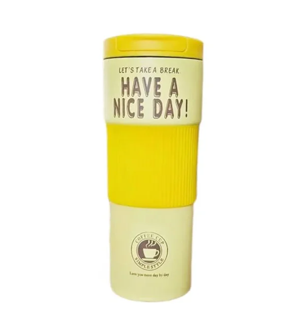 Sarı Rezinli 600 ml Termos Fincan Have A Nice Day - Grido hədiyyə mağazası
