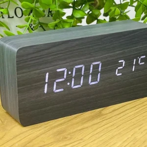 Taxta Dizaynlı LED Masaüstü Qara Elektron Saat Düzbücaqlı - Grido hədiyyə mağazası