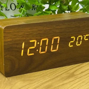 Taxta Dizaynlı LED Masaüstü Qəhvəyi Elektron Saat Düzbücaqlı - Grido hədiyyə mağazası