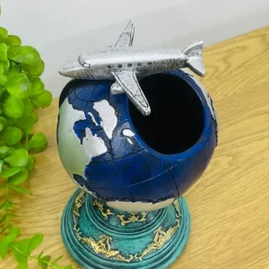 Təyyarə Detallı Mavi Qlobus Dizaynlı Masaüstü Dekor ( 22 x 12 sm ) - Grido hədiyyə mağazası
