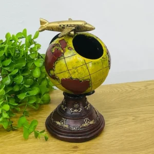 Təyyarə Detallı Qızılı Qlobus Dizaynlı Masaüstü Dekor ( 22 x 12 sm ) - Grido hədiyyə mağazası