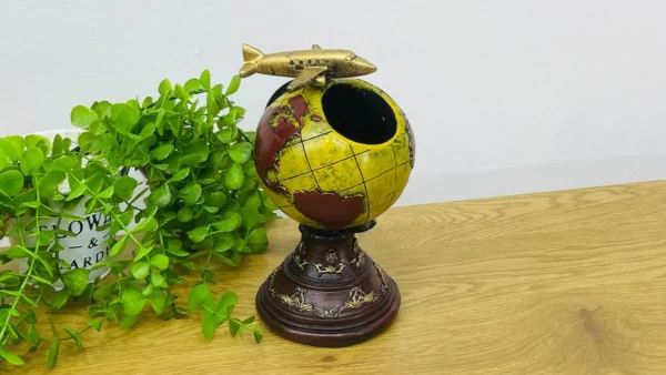 Təyyarə Detallı Qızılı Qlobus Dizaynlı Masaüstü Dekor ( 22 x 12 sm ) - Grido hədiyyə mağazası