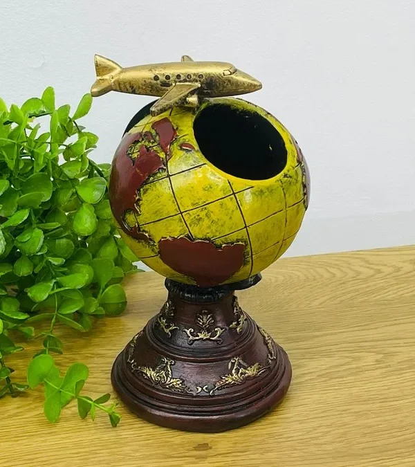 Təyyarə Detallı Qızılı Qlobus Dizaynlı Masaüstü Dekor ( 22 x 12 sm ) - Grido hədiyyə mağazası