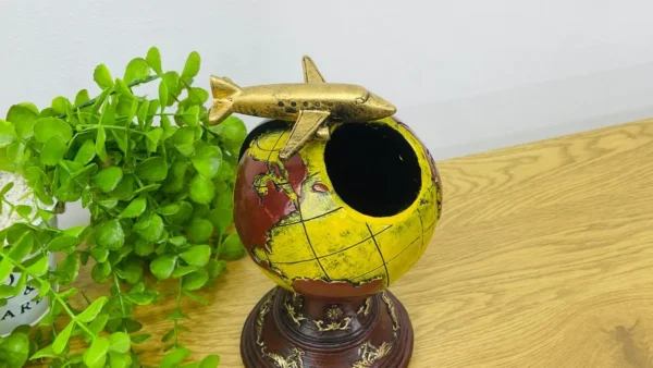 Təyyarə Detallı Qızılı Qlobus Dizaynlı Masaüstü Dekor ( 22 x 12 sm ) - Grido hədiyyə mağazası