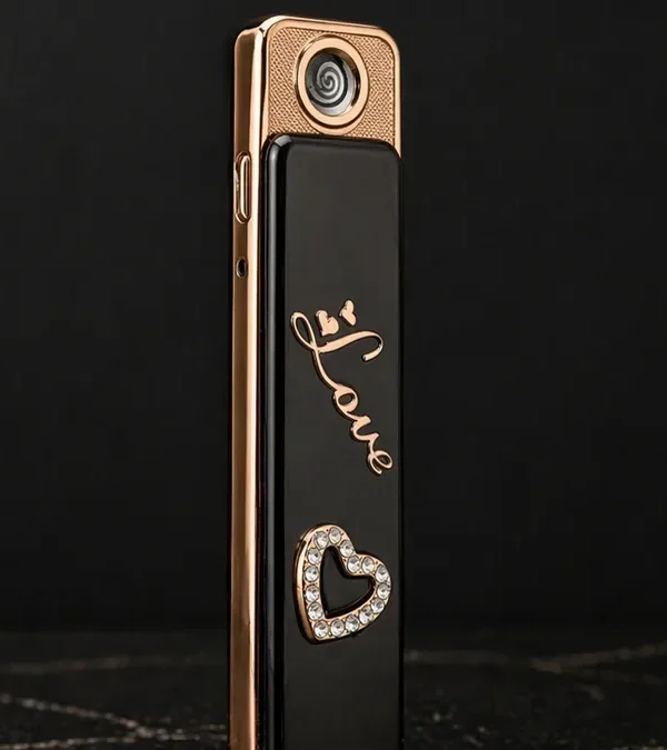 USB Şarjlı Elektron Alışqan Qara 6038, Sensorlu Alışqan, Metal Alışqan, Küləyə Davamlı Alışqan, Hədiyyəlik Alışqan (Love Dizayn) - Grido hədiyyə mağazası