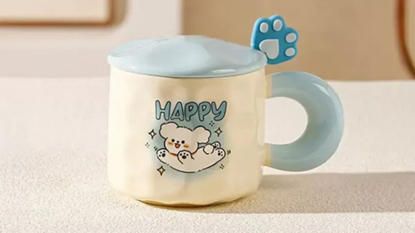 Happy Ayıcıq Qapaqlı Göy Keramika Fincan - Grido hədiyyə mağazası