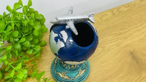 Təyyarə Detallı Mavi Qlobus Dizaynlı Masaüstü Dekor ( 22 x 12 sm ) - Grido hədiyyə mağazası