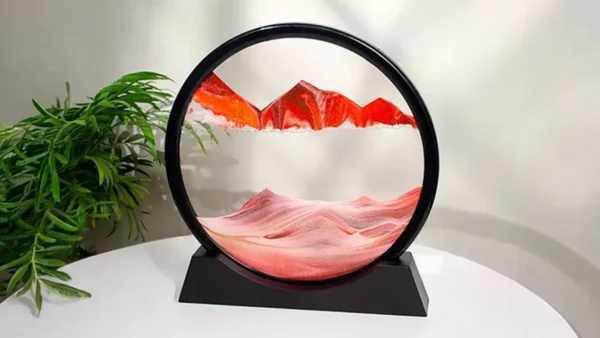 3D Qumlu Qırmızı Dairəvi Dekor – Moving Sand Art (18 sm) - Grido hədiyyə mağazası
