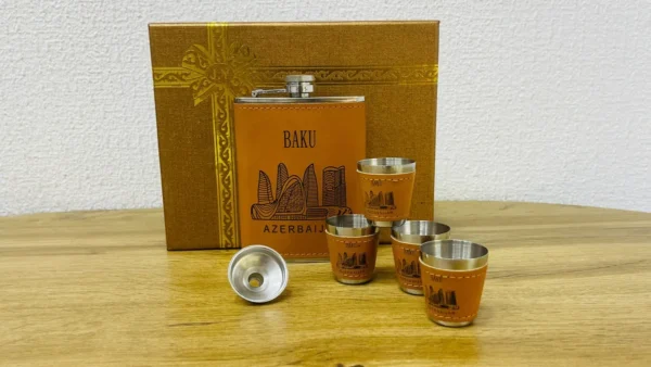 Bakı Suvenir Dəri İçki Qab Dəsti (4 Stəkanlı) - Grido hədiyyə mağazası