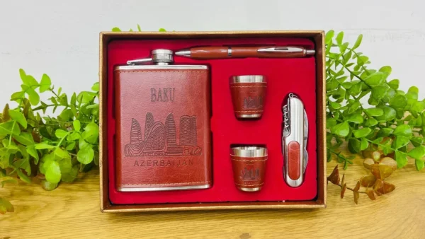 Baku Azərbaycan Premium Dərili Flaska Hədiyyə Dəsti - Grido hədiyyə mağazası