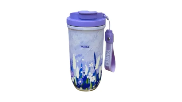Bənövşəyi Güllü Termos Stəkan – 600 ml Yanis3 - Grido hədiyyə mağazası