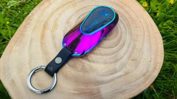 BMW Dizayn Elektron Bənövşəyi Alışqan 601– USB Şarjlı Açar Brelok, Windproof Elektrikli Lighter (Rainbow Metal) - Grido hədiyyə mağazası