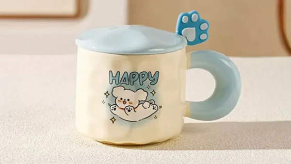 Happy Ayıcıq Qapaqlı Göy Keramika Fincan - Grido hədiyyə mağazası