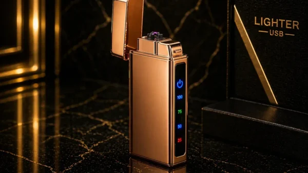 Hədiyyəlik Qızılı 6014 USB Şarjlı Elektron Alışqan (Qazlı Çaxmaq) Double Arc Elektrik Çaxmaq, Batareya Göstəricili, Küləyə Davamlı Metal Çaxmaq (Rose Gold) - Grido hədiyyə mağazası