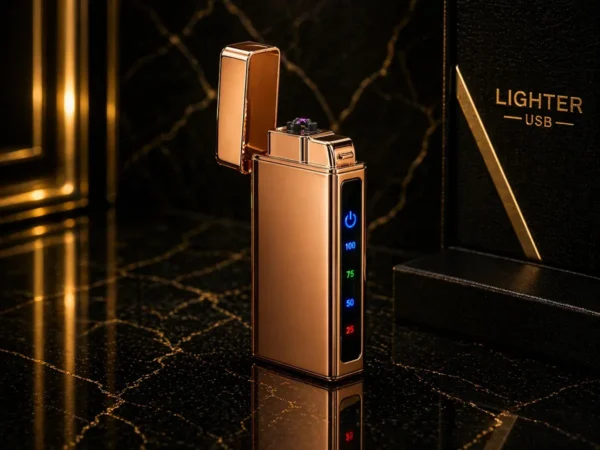 Hədiyyəlik Qızılı 6014 USB Şarjlı Elektron Alışqan (Qazlı Çaxmaq) Double Arc Elektrik Çaxmaq, Batareya Göstəricili, Küləyə Davamlı Metal Çaxmaq (Rose Gold) - Grido hədiyyə mağazası