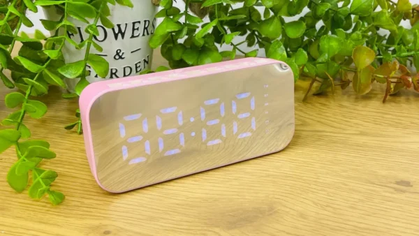 LED Güzgülü Masaüstü Saat (Bluetoothlu) – Çəhrayı - Grido hədiyyə mağazası