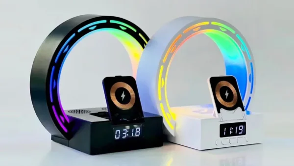 LED İşıqlı Multifunksional Masaüstü Saat və Simsiz Şarj Stansiyası Qara - Grido hədiyyə mağazası