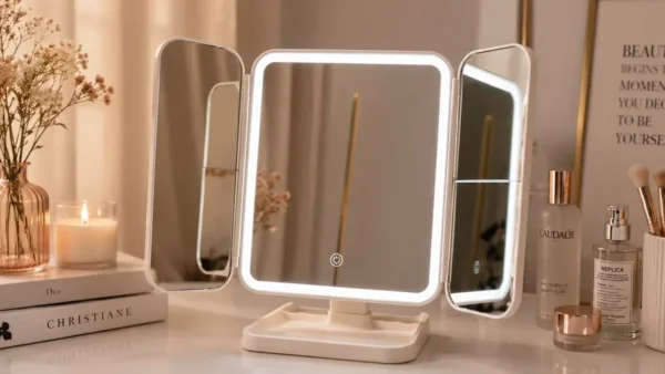 LED İşıqlı Qatlı Stolüstü Makiyaj Güzgüsü Ağ - Grido hədiyyə mağazası