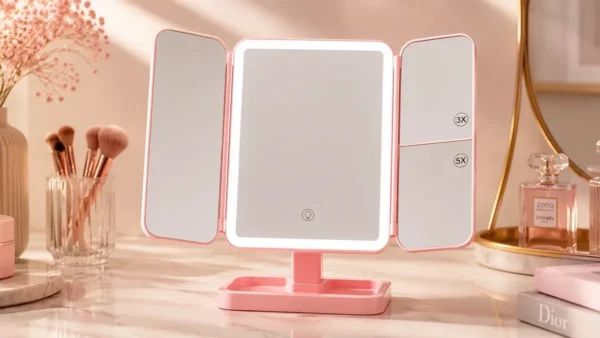 LED İşıqlı Qatlı Stolüstü Makiyaj Güzgüsü Çəhrayı - Grido hədiyyə mağazası