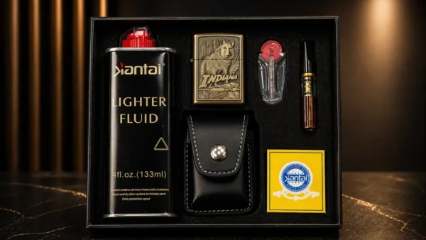 Premium Hədiyyə Seti – Benzinli Metal Alışqan, Alışqan Mayesi, Aksesuarlar Və Qoruyucu Qılıf - Grido hədiyyə mağazası