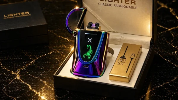 Premium Hədiyyəlik Elektrikli Alışqan 608 Bənövşəyi – Plazma Alışqan, LED Ekranlı, USB İlə Doldurulan, Hədiyyəlik Alışqan - Grido hədiyyə mağazası