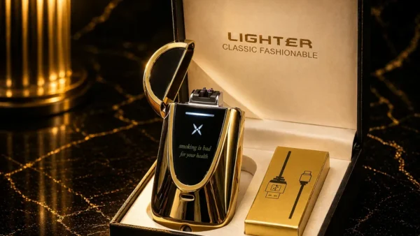 Premium Hədiyyəlik Elektrikli Alışqan 608 Qızılı– Plazma Alışqan, LED Ekranlı, USB İlə Doldurulan, Hədiyyəlik Alışqan - Grido hədiyyə mağazası
