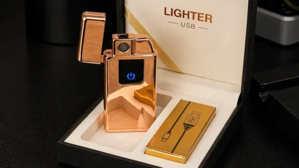 Premium Hədiyyəlik Elektrikli Alışqan 619 Qızılı– USB İlə Doldurulan, Hədiyyəlik Alışqan - Grido hədiyyə mağazası