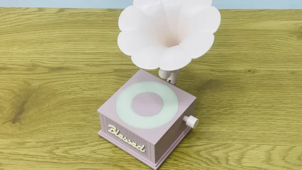 Retro Qramofon Dizaynlı Çəhrayı İşıqlı Bluetooth Dinamik - Grido hədiyyə mağazası