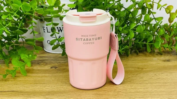 Sitarayuri Paslanmaz Polad Termos Kupa Çəhrayı– Daşıma Kəmərli (360 ml) - Grido hədiyyə mağazası