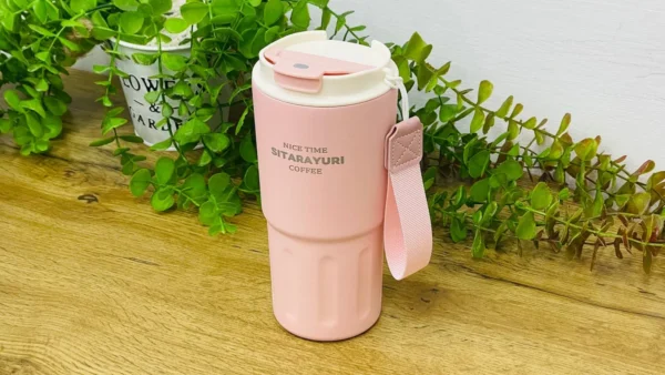 Sitarayuri Paslanmaz Polad Termos Kupa Çəhrayı– Daşıma Kəmərli (600 ml) - Grido hədiyyə mağazası