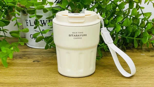 Sitarayuri Paslanmaz Polad Termos Kupa Krem– Daşıma Kəmərli (290 ml) - Grido hədiyyə mağazası