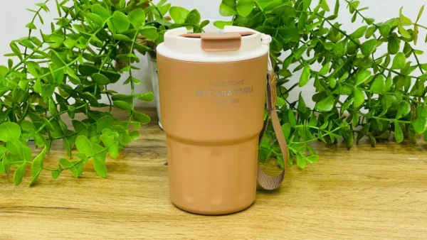 Sitarayuri Paslanmaz Polad Termos Kupa Qəhvəyi– Daşıma Kəmərli (360 ml) - Grido hədiyyə mağazası