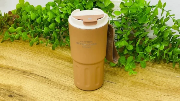 Sitarayuri Paslanmaz Polad Termos Kupa Qəhvəyi– Daşıma Kəmərli (600 ml) - Grido hədiyyə mağazası