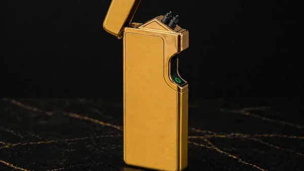 USB Şarjlı Elektron Alışqan Qızılı 6028, İkili Qığılcım Alışqan, Sensorlu Elektrik Alışqan, Küləyə Davamlı Metal Alışqan - Grido hədiyyə mağazası